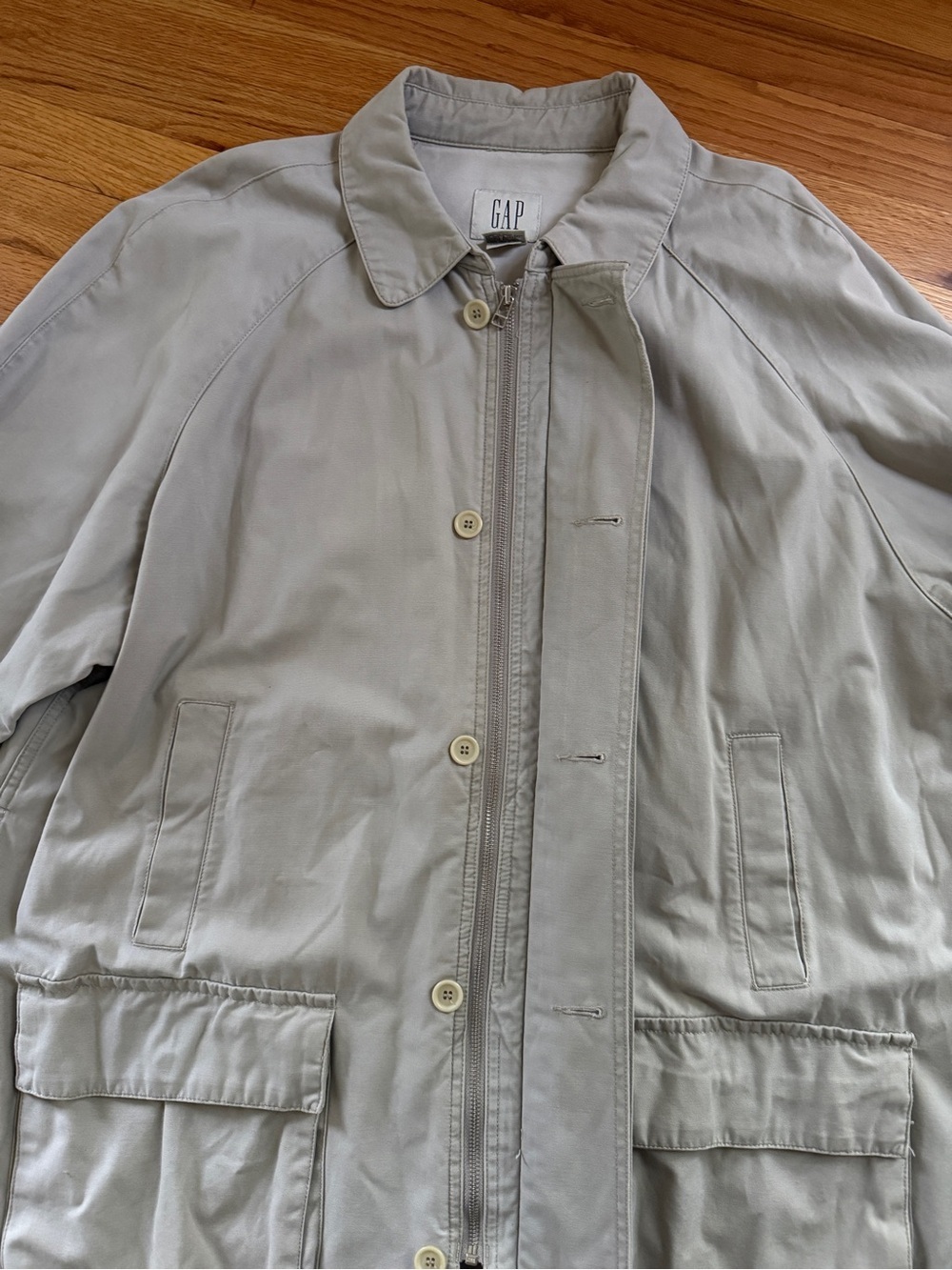 GAP Vintage Y2K Utility Jacket Khaki Cotton Coat Size L Oversized Workwear - Picture 7 of 9